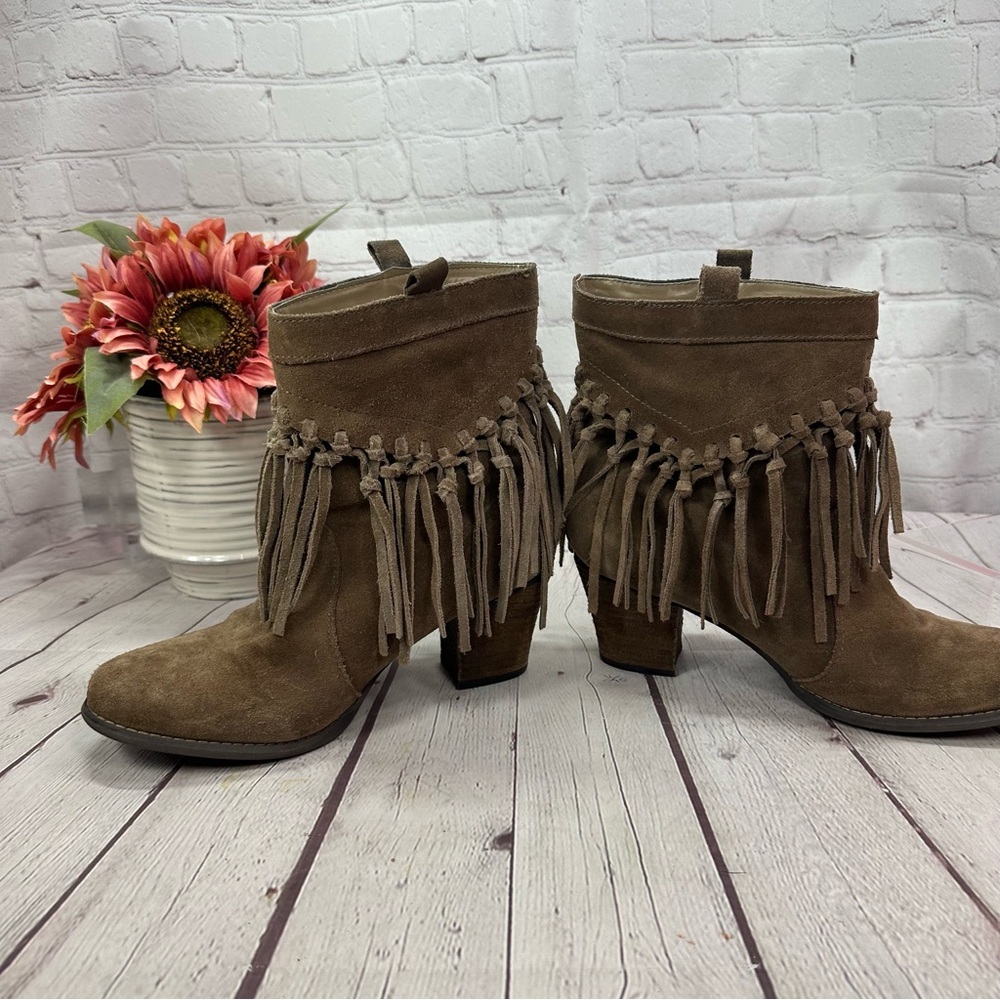 sbicca vintage collection suede fringe ankle boots booties boho western sz 10 - Picture 3 of 9